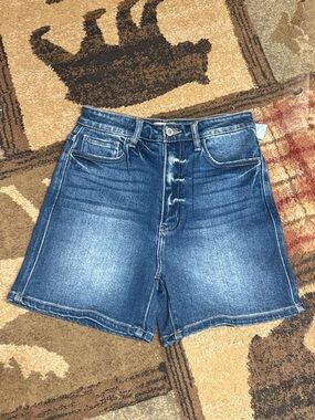 KanCan Mid-Rise Blue Denim Button-Fly Shorts